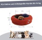 Infografik mit einem rost-/terrakottafarbenen Hundebett für kleine und mittelgroße Hunde.