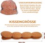 Informationstafel mit einer Zusammenfassung des Lieferprozesses (Vakuumverpackung) und Angabe der Abmessungen des segmentierten Kissens („Schlange“).