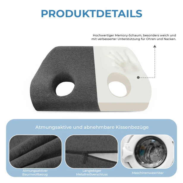 Das Foto ist eine technische Skizze des Produkts, die Materialien und Wartungshinweise zeigt.