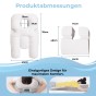 Infografik mit detaillierten Abmessungen eines ergonomischen Kissens für Bauch- und Seitenschläfer.