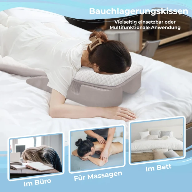 Bauchlagekissen: Ideal zum Schlafen, für Massagen und ein kurzes Nickerchen im Büro. Geeignet für verschiedene Situationen.