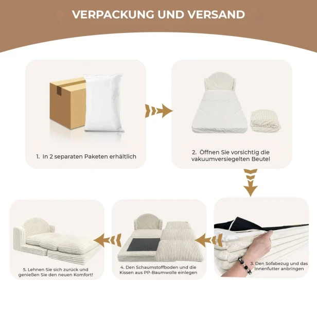 Montageanleitung für modulare Sessel – Verpackung, Auspacken und Montage Schritt für Schritt