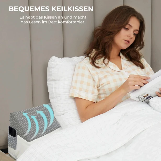 Frau liest mit Keilkissen (XXL).