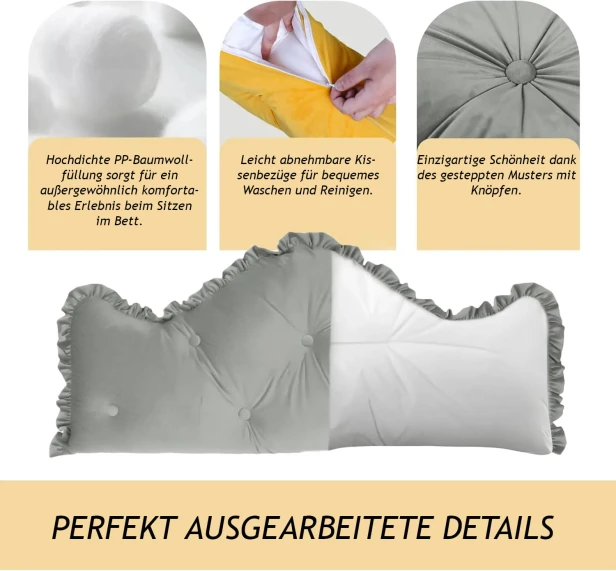 Dekoratives Kissen-Set (3-teilig), Grau, Detailaufnahme des Produkts.
