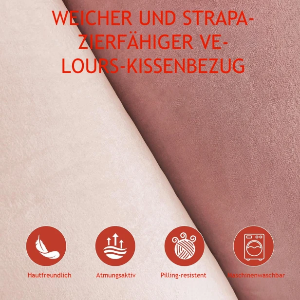 Blushfarbenes Samtkissen. Eigenschaften des Samtstoffs.