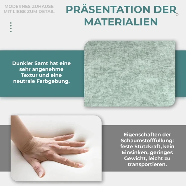Halbkreisförmiges modulares Ecksofa, Materialpräsentation.