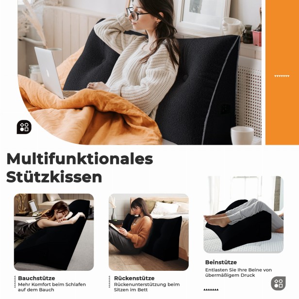 Schwarzes Plüsch-Dreieckskissen, Arten der Unterstützung.