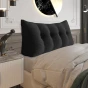 Großes Lesekissen aus Cord – Schwarz. Schlafzimmer-Arrangement auf dem Bett.