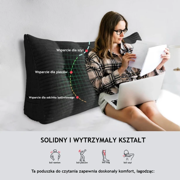 Großes Lesekissen aus Cord – Schwarz. Produktmerkmale.