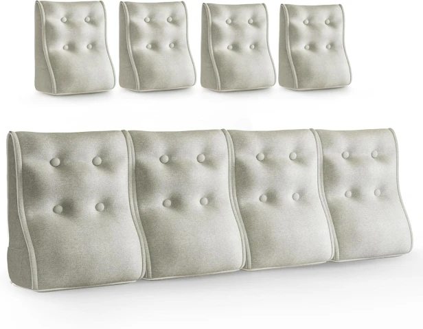 Set mit 3 modularen Lendenkissen – Beige Leinen, gesteppt und ergonomisch.