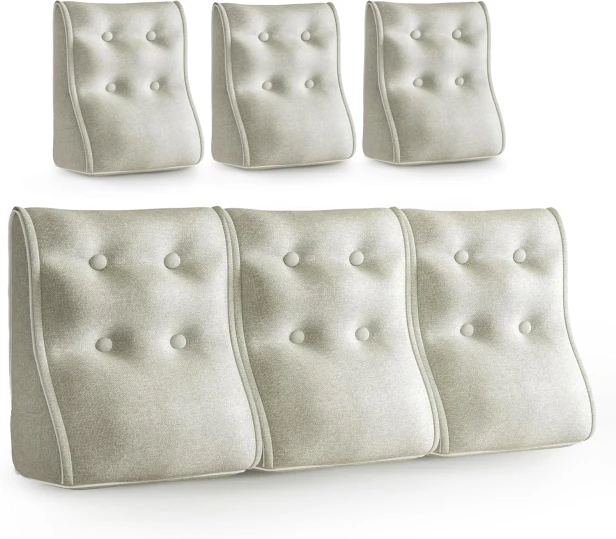 Set mit 4 modularen Lendenkissen – Beige Leinen, gesteppt und ergonomisch.