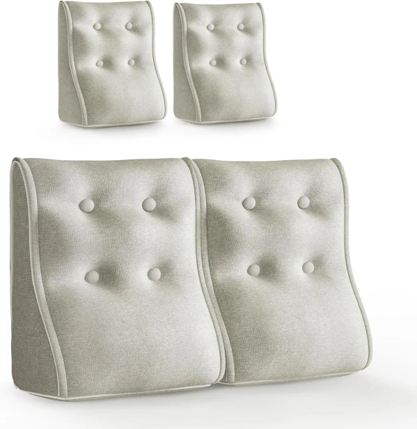 Set mit 2 modularen Lendenkissen – Beige Leinen, gesteppt und ergonomisch.