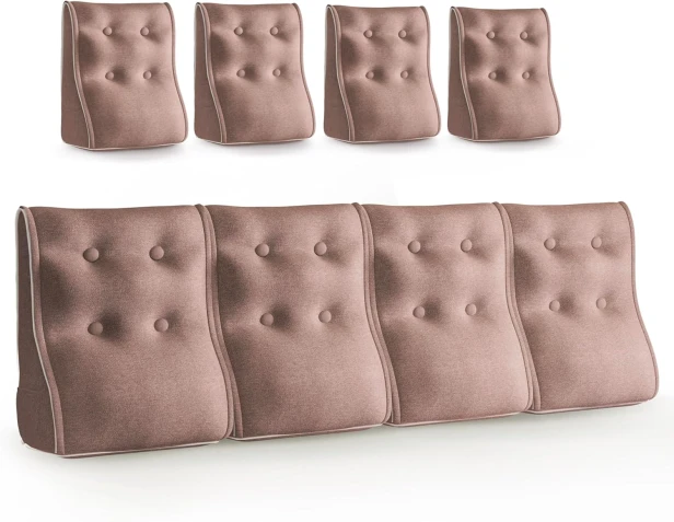 Set mit 4 modularen Lendenkissen – Rosa Leinen, gesteppt und ergonomisch.