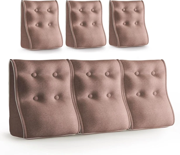 Set mit 3 modularen Lendenkissen – Rosa Leinen, gesteppt und ergonomisch.