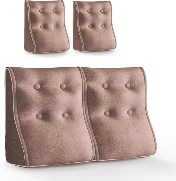 Set mit 2 modularen Lendenkissen – Rosa Leinen, gesteppt und ergonomisch.