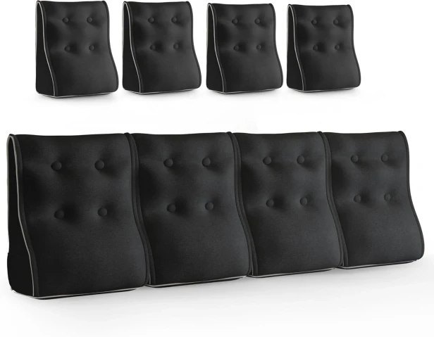 Set mit 4 modularen Lendenkissen – Schwarzes Leinen, gesteppt und ergonomisch.