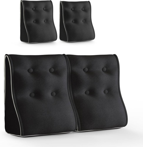 Set mit 2 modularen Lendenkissen – Schwarzes Leinen, gesteppt und ergonomisch.