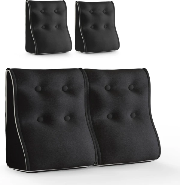 Set mit 2 modularen Lendenkissen – Schwarzes Leinen, gesteppt und ergonomisch.