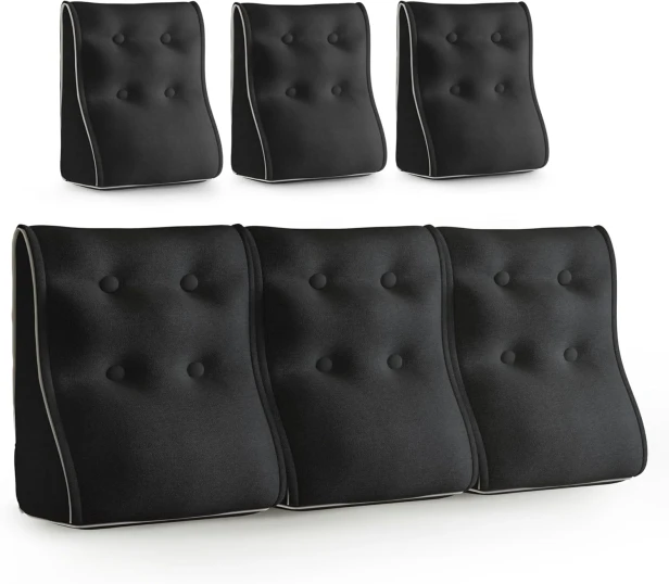 Set mit 3 modularen Lendenkissen – Schwarzes Leinen, gesteppt und ergonomisch.