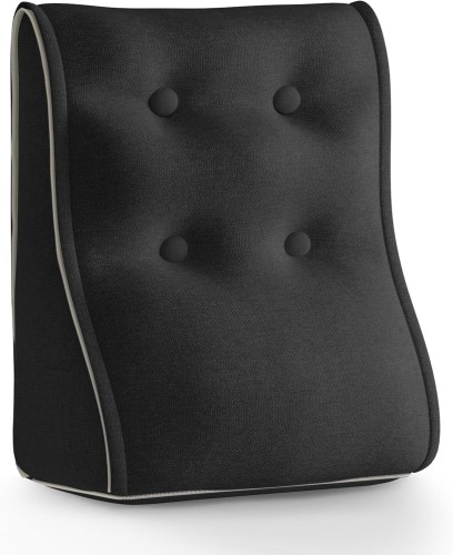 Modulares ergonomisches Leinenkissen – Schwarz – Gesteppte Lendenwirbelstütze.