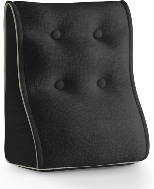 Modulares ergonomisches Leinenkissen – Schwarz – Gesteppte Lendenwirbelstütze.