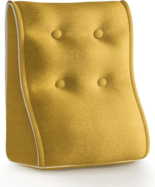 Modulares ergonomisches Leinenkissen – Gelb – Gesteppte Lendenwirbelstütze.