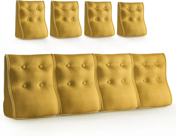Set mit 4 modularen Lendenkissen – Gelbes Leinen, gesteppt und ergonomisch.