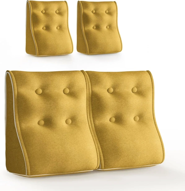 Set mit 2 modularen Lendenkissen – Gelbes Leinen, gesteppt und ergonomisch.