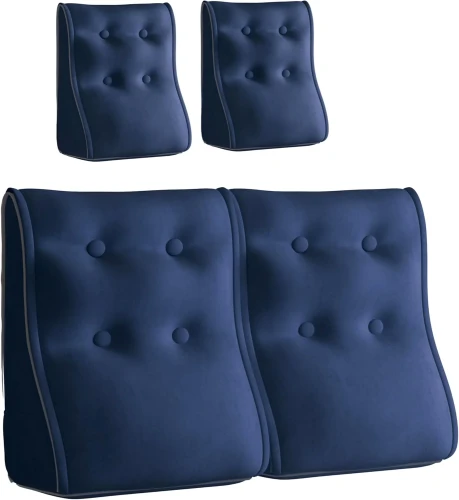 Set aus zwei gesteppten, marineblauen Samt-Lendenkissen mit weißer Paspelierung.