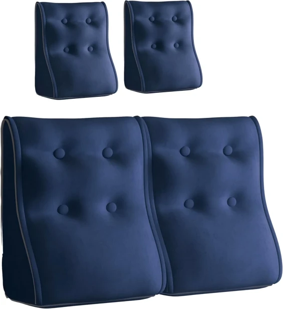 Set aus zwei gesteppten, marineblauen Samt-Lendenkissen mit weißer Paspelierung.