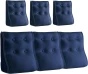 Set aus drei gesteppten, marineblauen Samt-Lendenkissen mit weißer Paspelierung.
