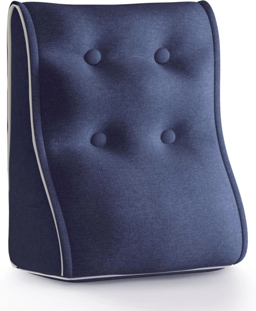 Modulares ergonomisches Leinenkissen – Blau – Gesteppte Lendenwirbelstütze.
