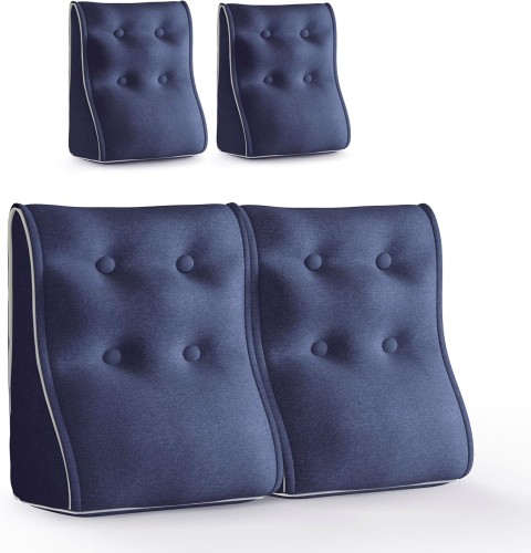 Set mit 2 modularen Lendenkissen – Blau – Leinen, gesteppt und ergonomisch.
