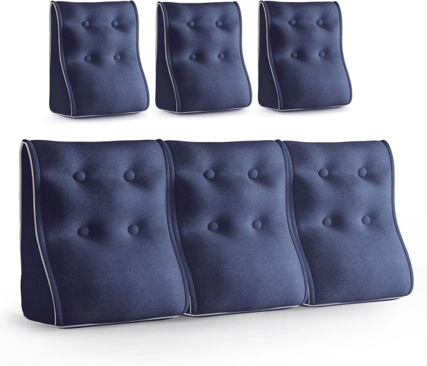 Set mit 3 modularen Lendenkissen – Blau – Leinen, gesteppt und ergonomisch.