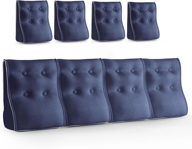 Set mit 4 modularen Lendenkissen – Blau – Leinen, gesteppt und ergonomisch.