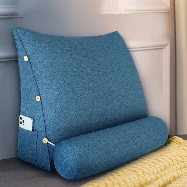 Modulare Kopfstütze mit Rolle – Blaues Leinen, Wohnaccessoires.