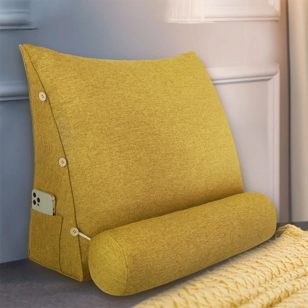 Modulare Kopfstütze mit Rolle – Gelbes Leinen, Wohnaccessoire.