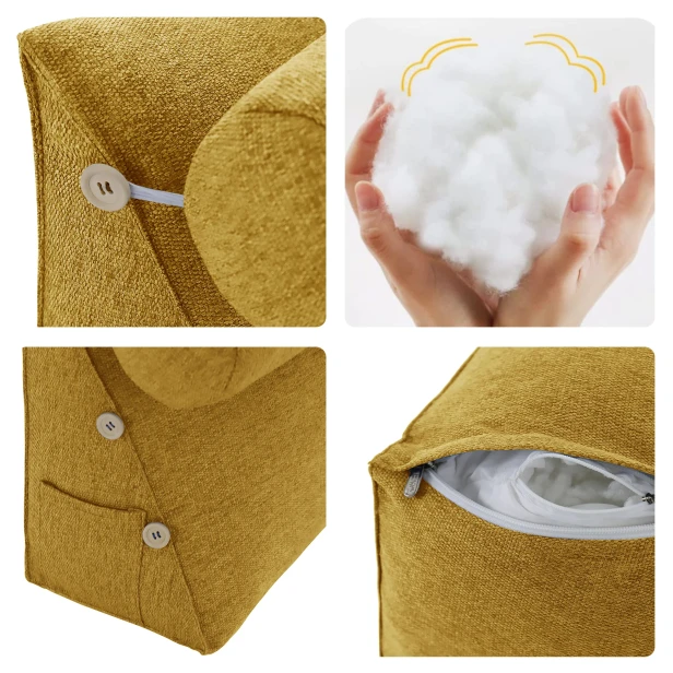Modulare Kopfstütze mit Rolle – gelbes Leinen, Details.
