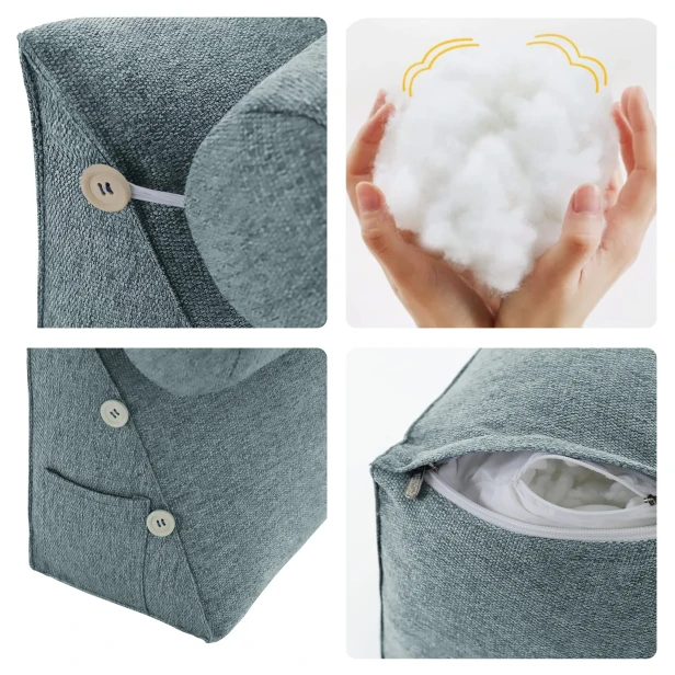 Modulare Kopfstütze mit Polster – Graues Leinen, Details.